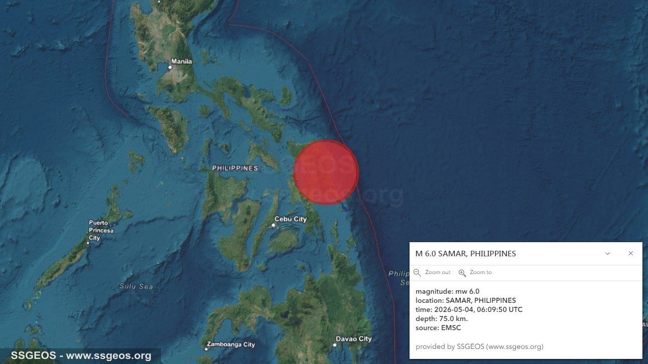 Seismic Activity Map - Samar Philippines M 6.0