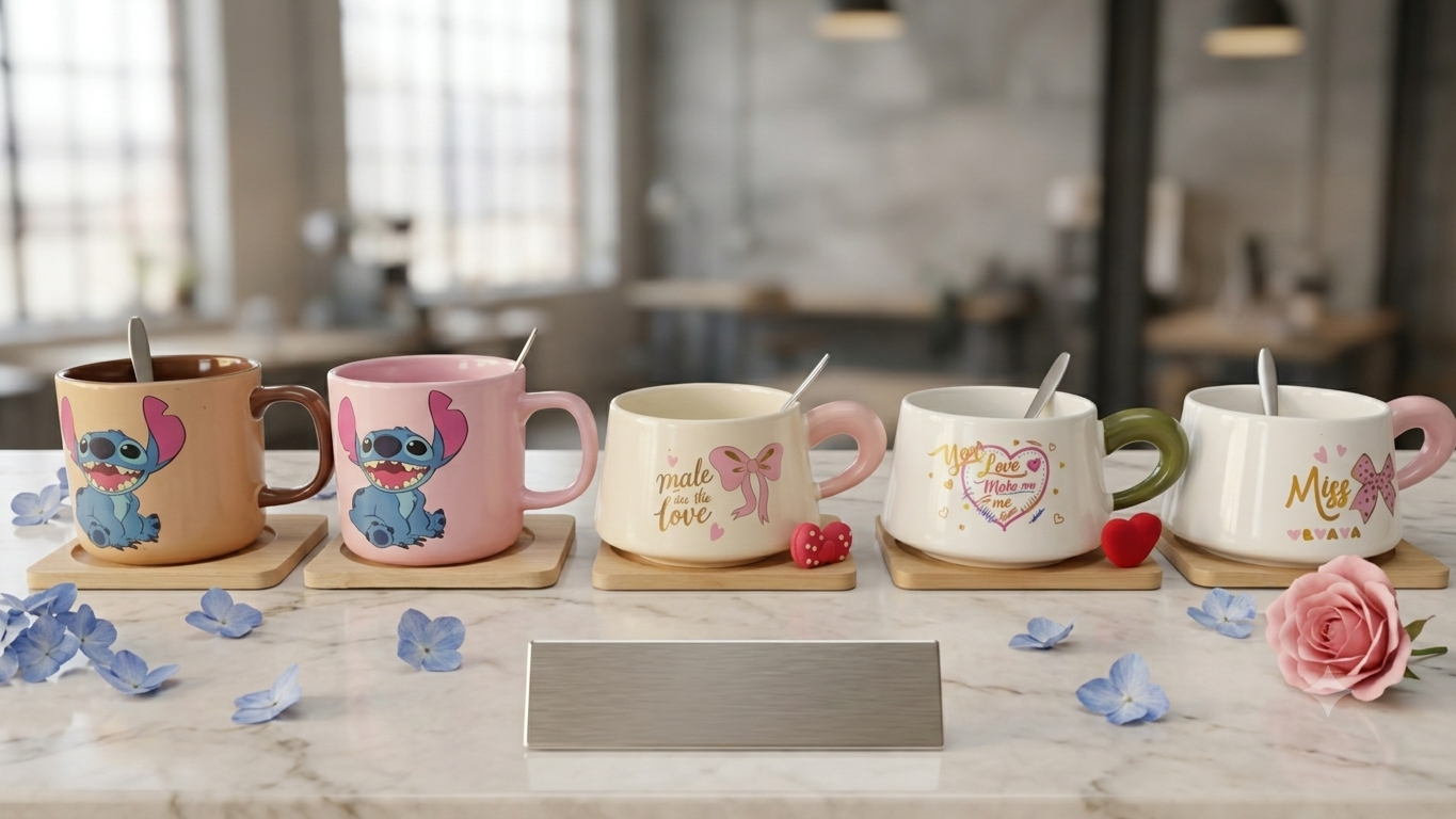 مج سيراميك مع ملعقة وستاند خشبي – Ceramic Mug Gift Set