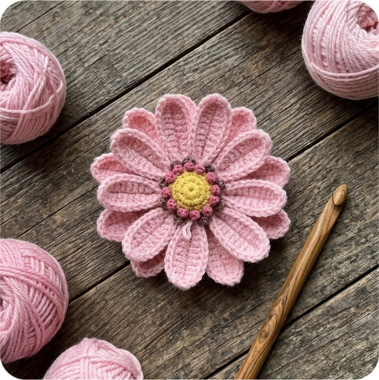 Crochet flower assembly detail